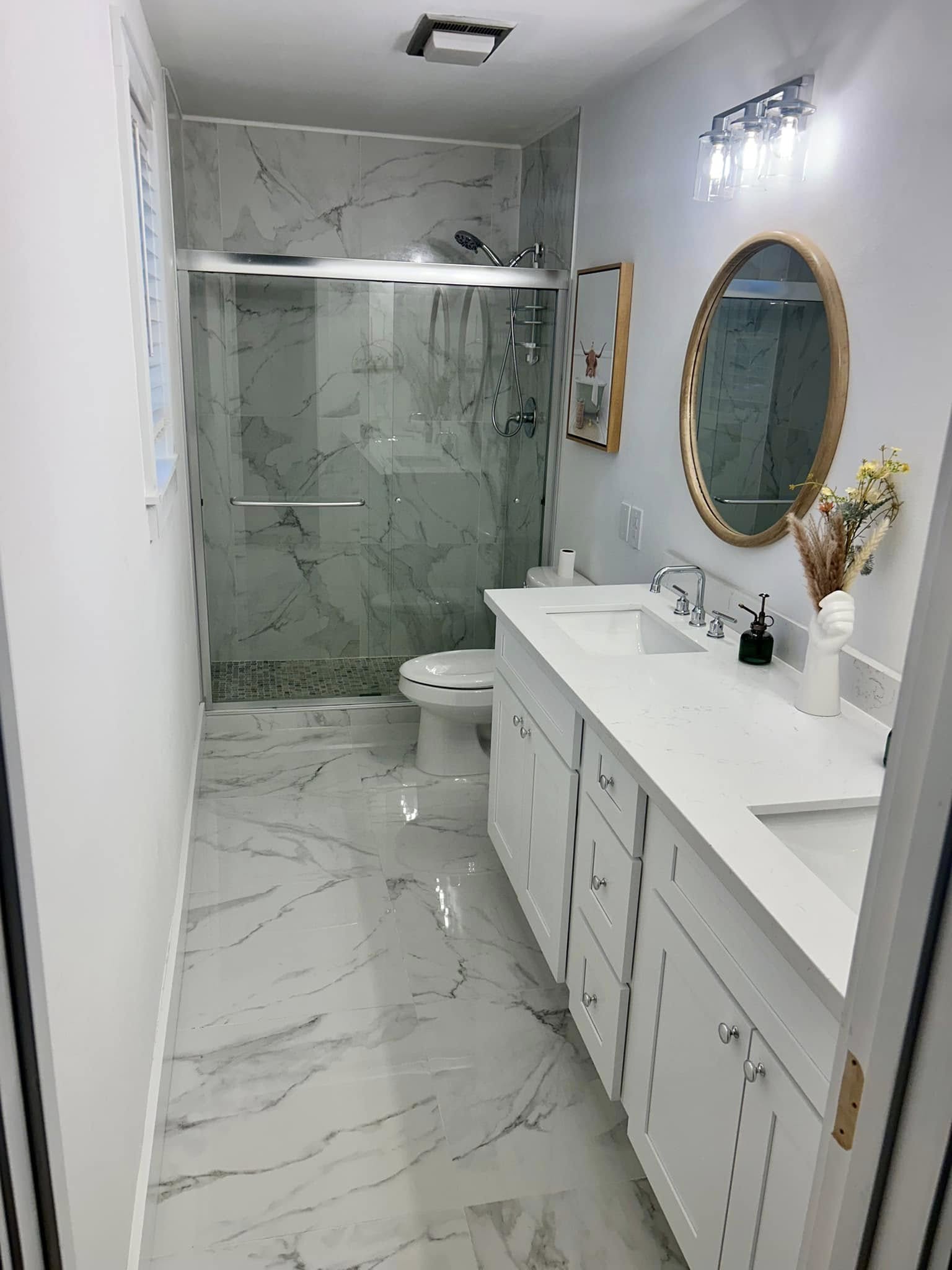 Gleaming marble bathroom